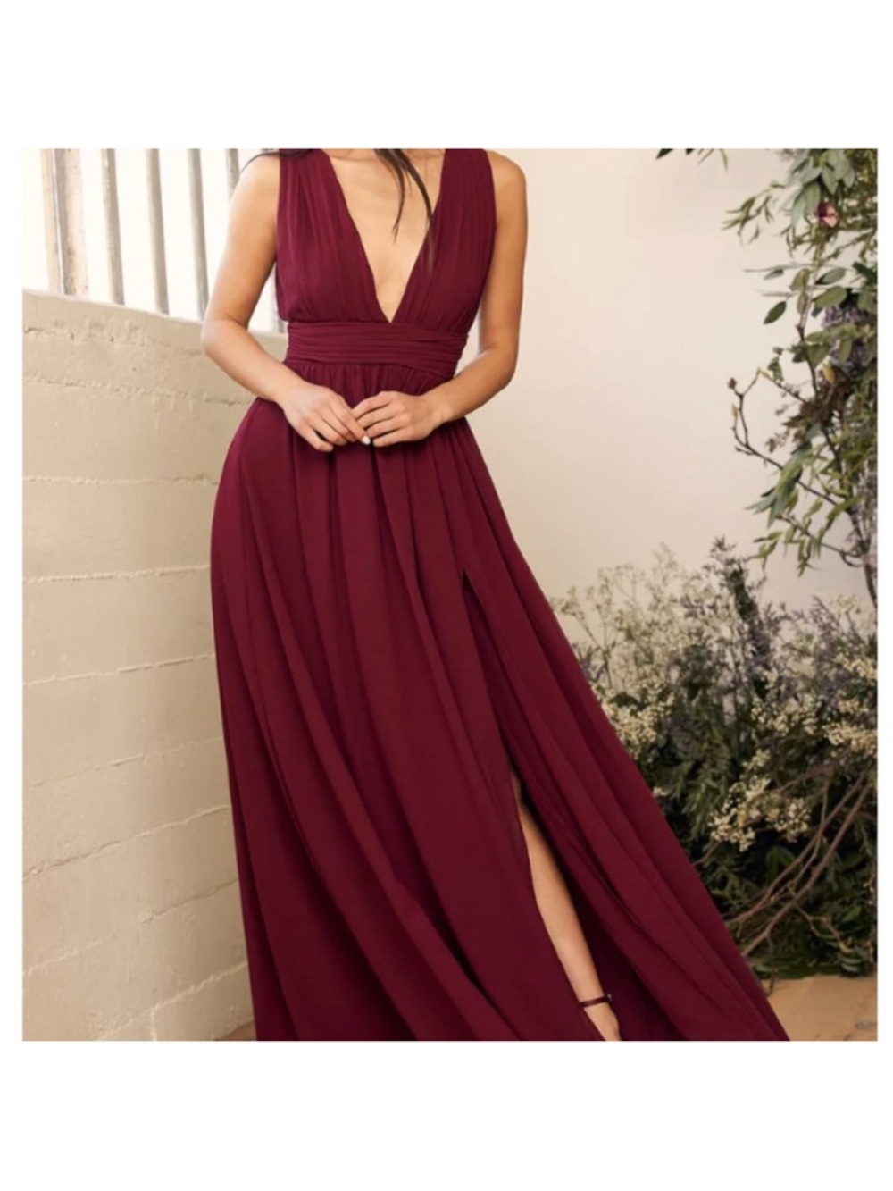 Lulu's Deep Wine V-Neck Maxi Dress